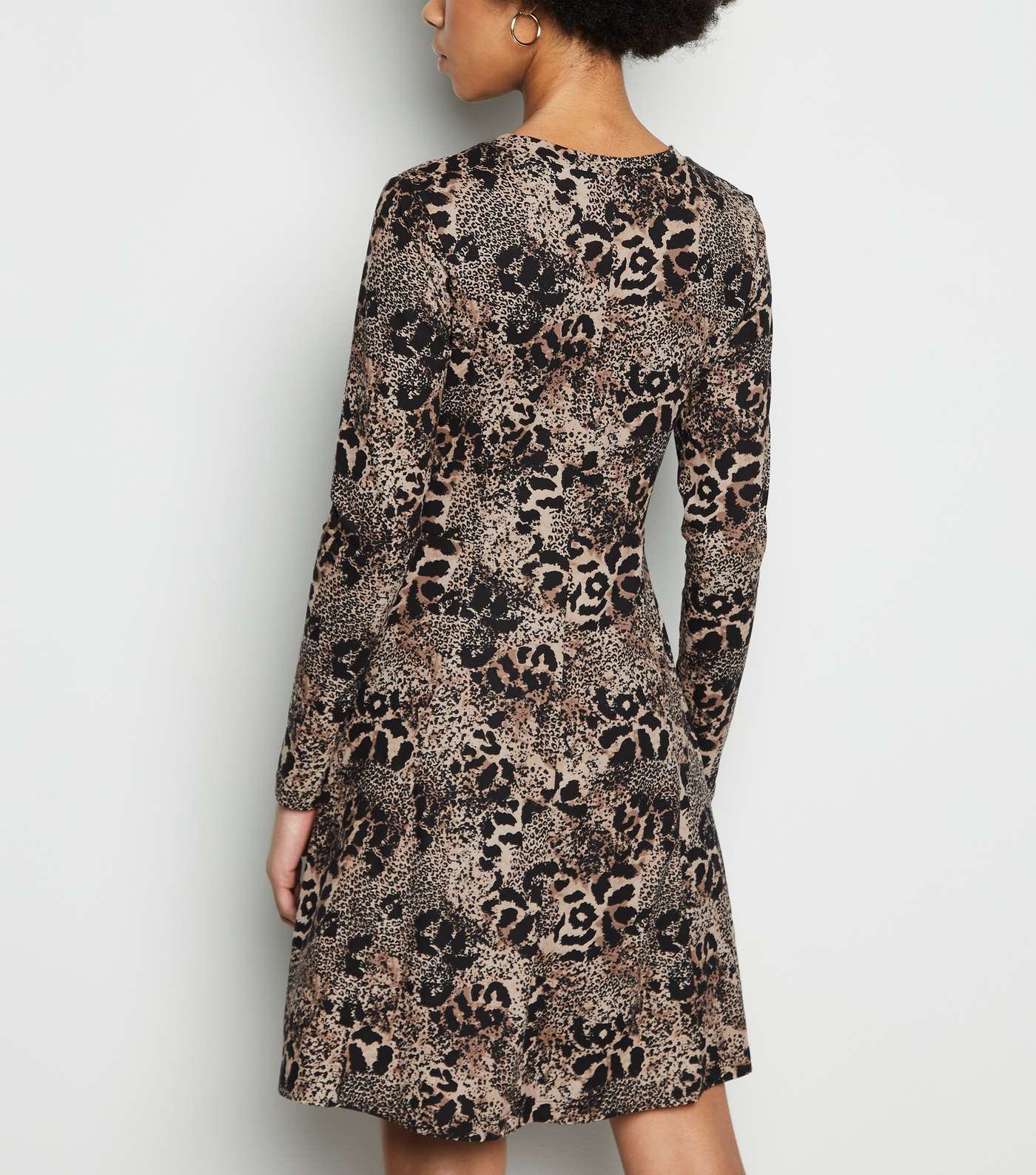Brown Leopard Print Soft Touch Skater Dress Image 3
