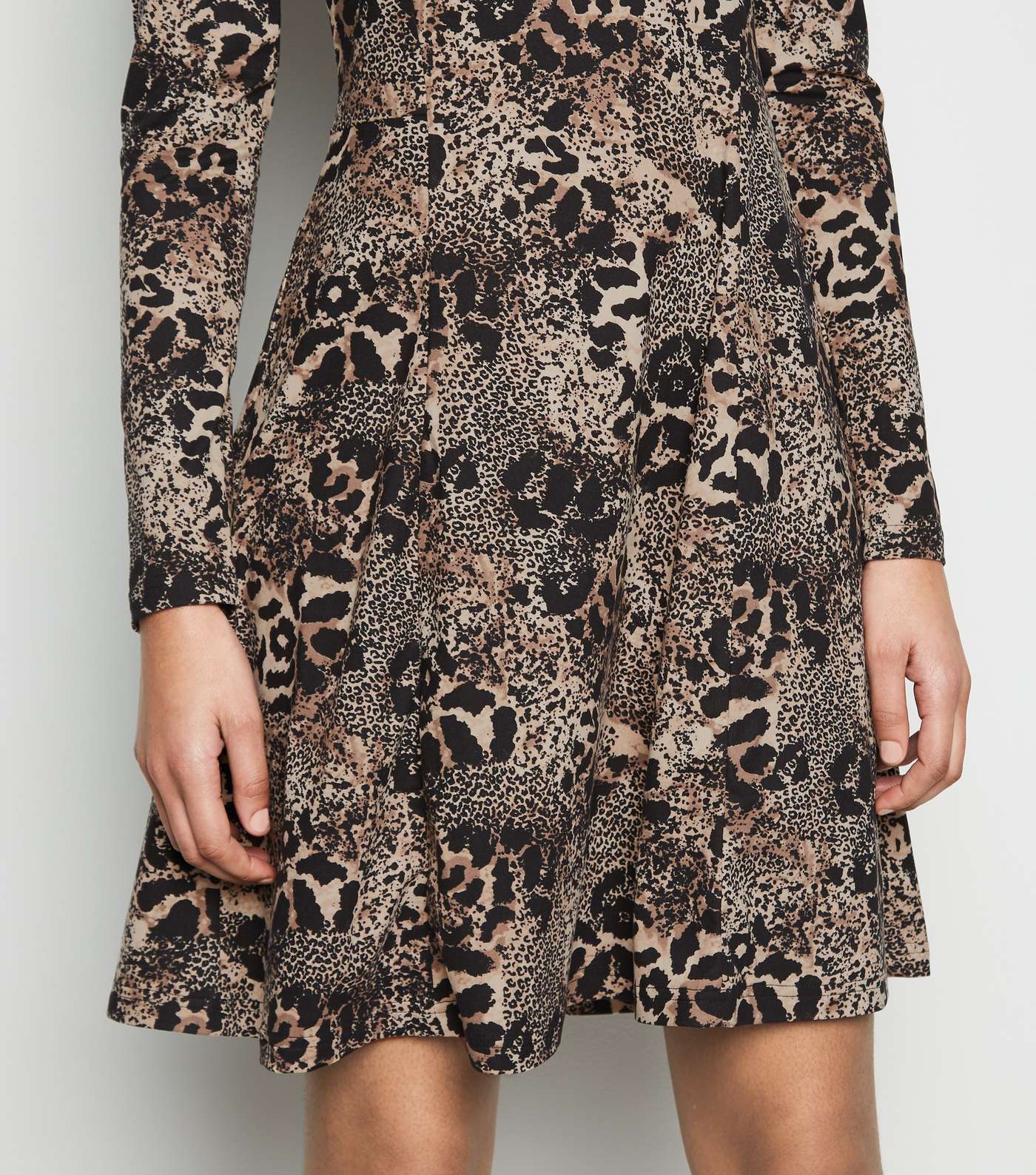 Brown Leopard Print Soft Touch Skater Dress Image 5