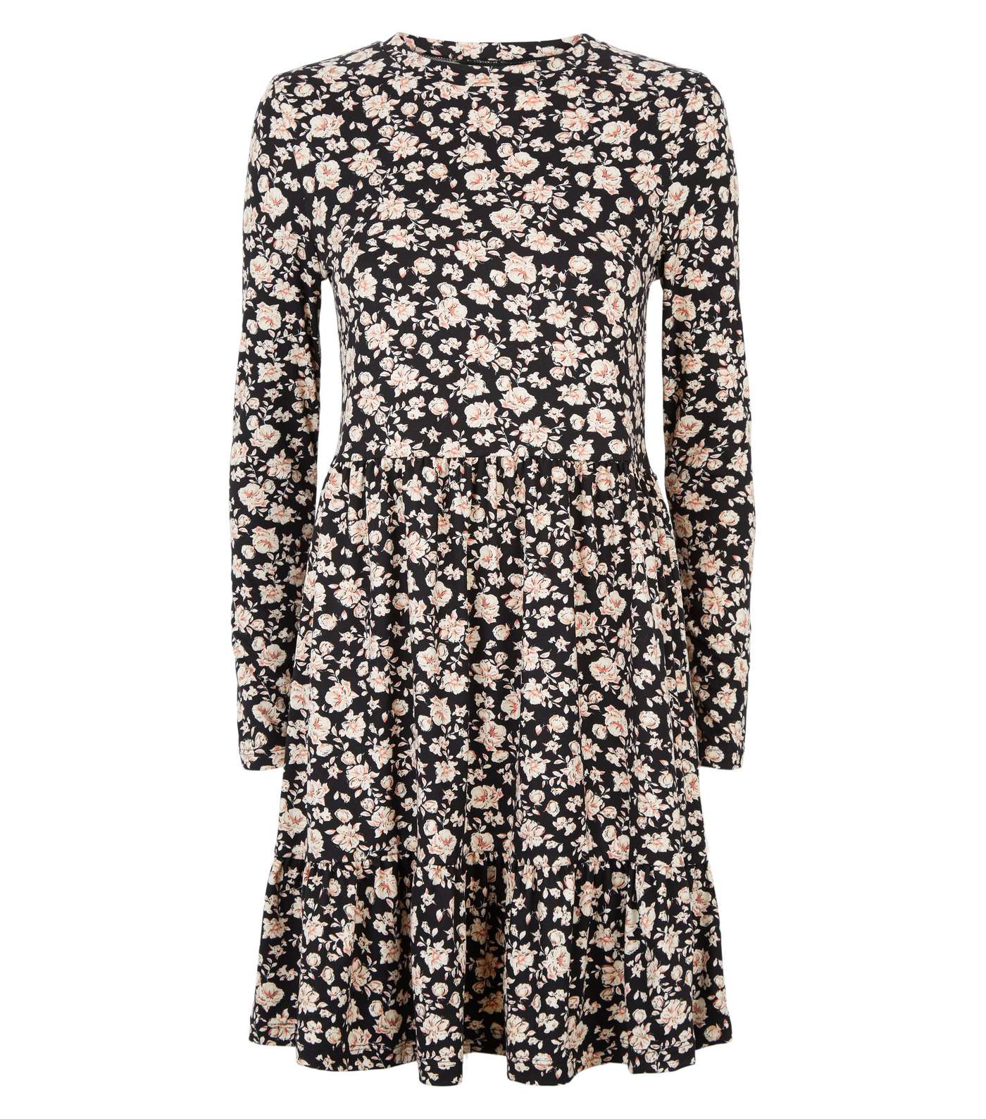 Black Floral Soft Touch Tiered Smock Dress Image 4