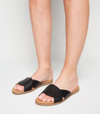 Wide Fit Black Footbed Sliders | New Look