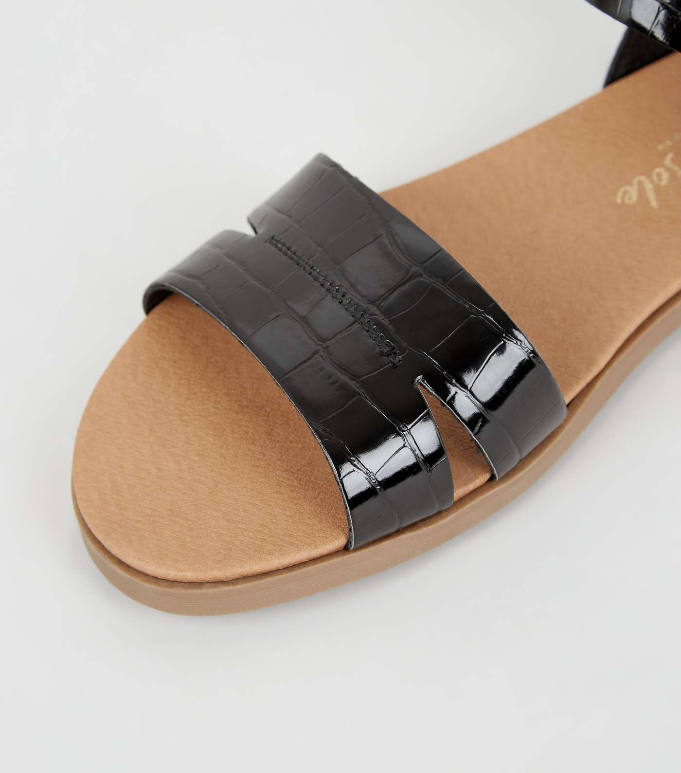 Wide Fit Black Faux Croc Footbed Sandals Image 3