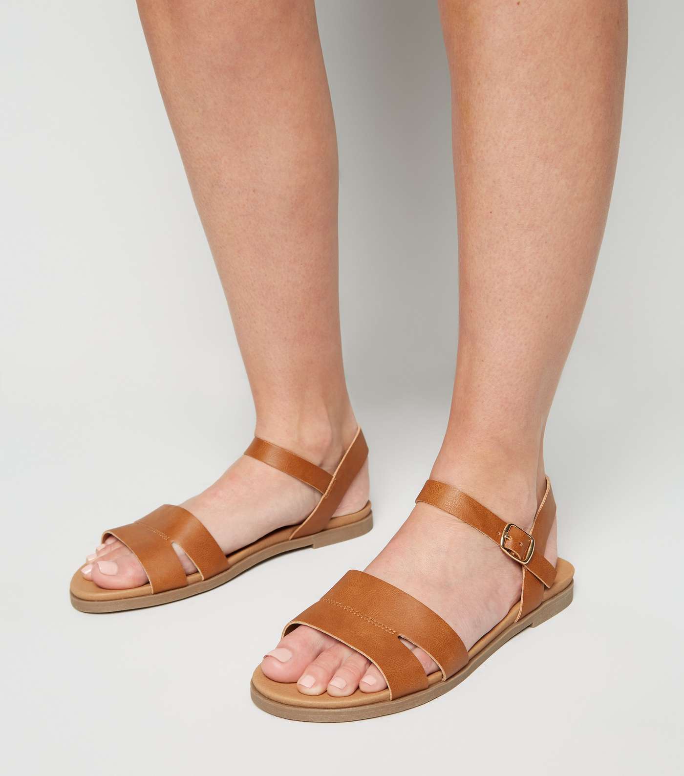 Wide Fit Tan 2 Part Footbed Sandals Image 2