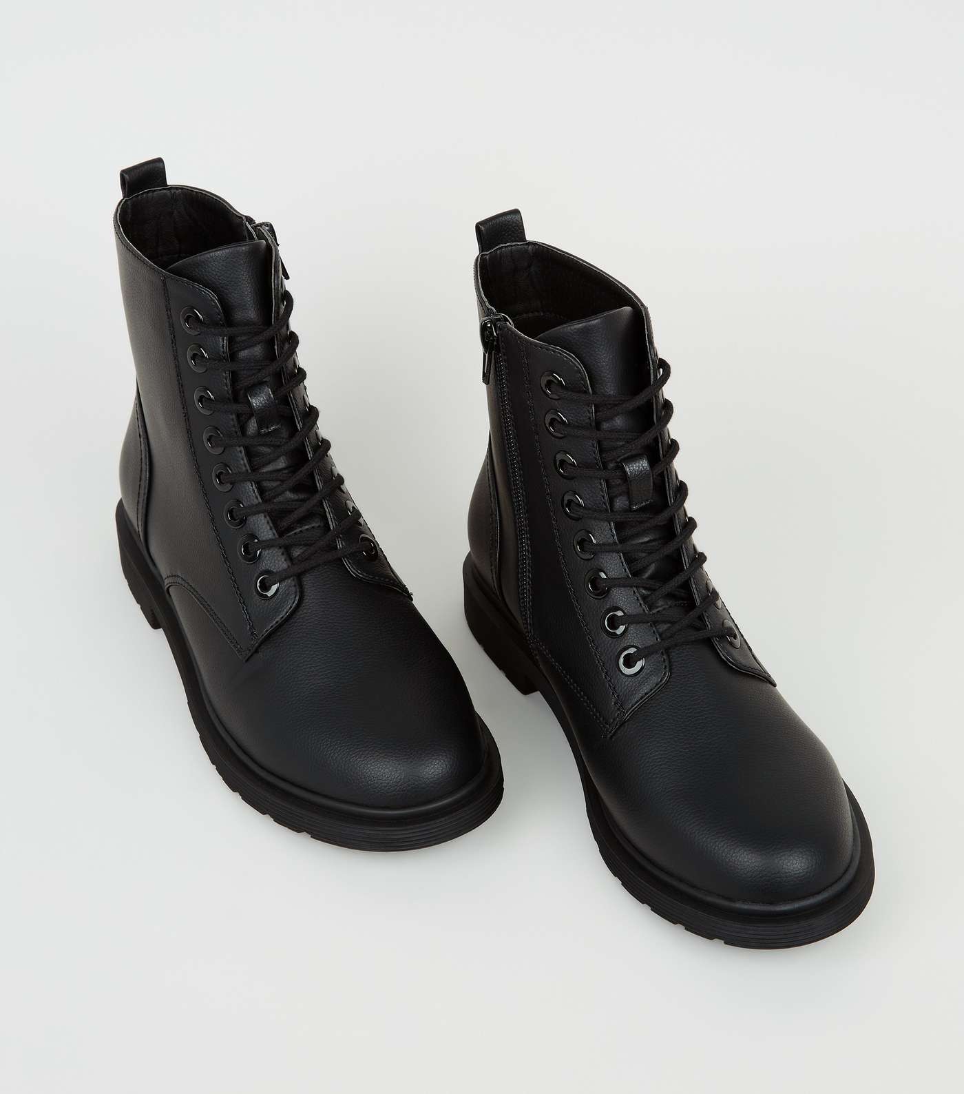 Wide Fit Black Lace Up Flat Ankle Boots Image 3