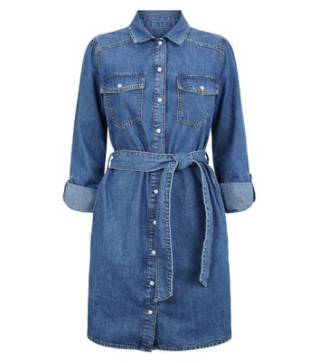 Image of Blue Long Sleeve Denim Dress New Look