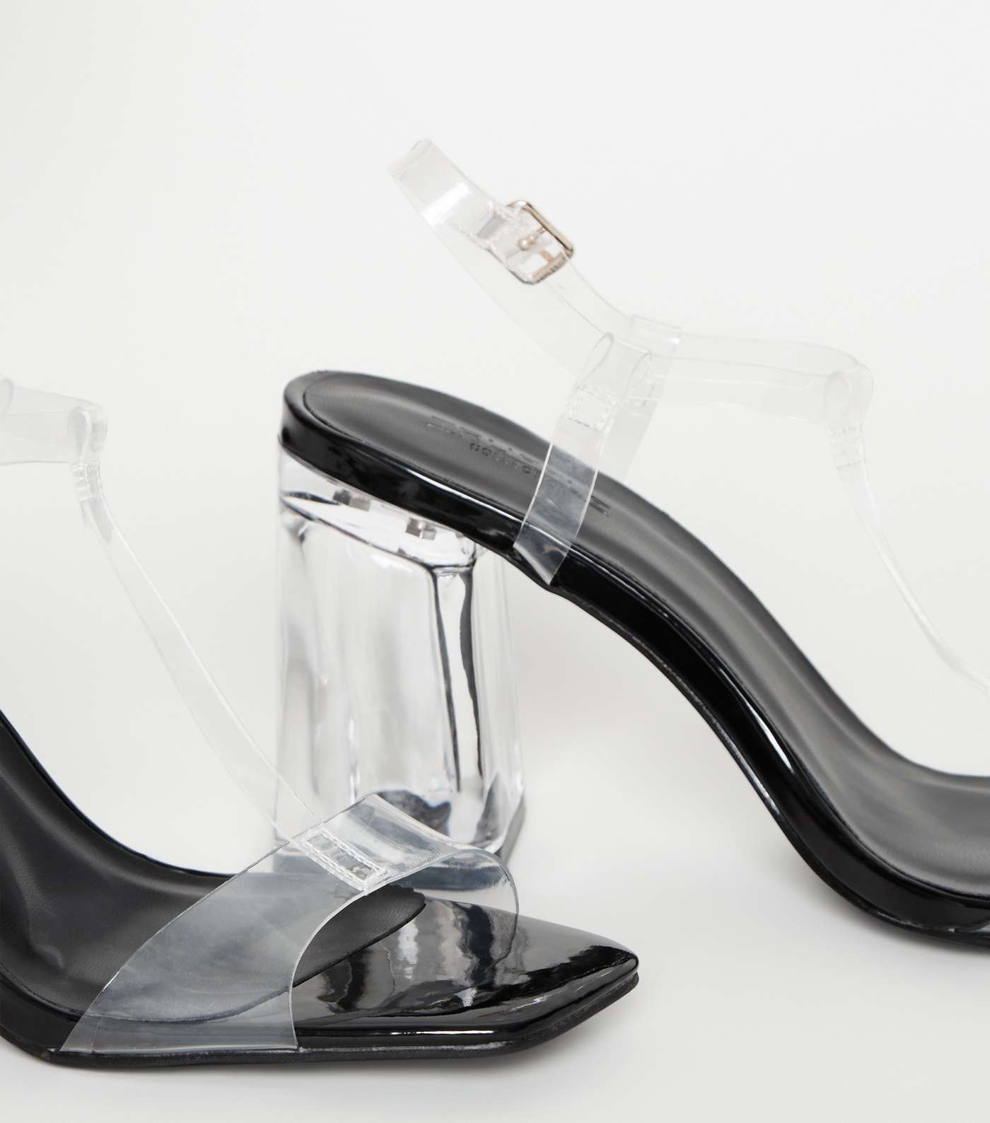 Black Patent Clear Flared Block Heels Image 3