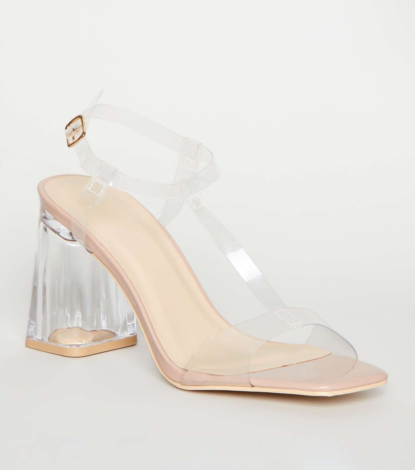 Pale Pink Patent Clear Flared Block Heels 