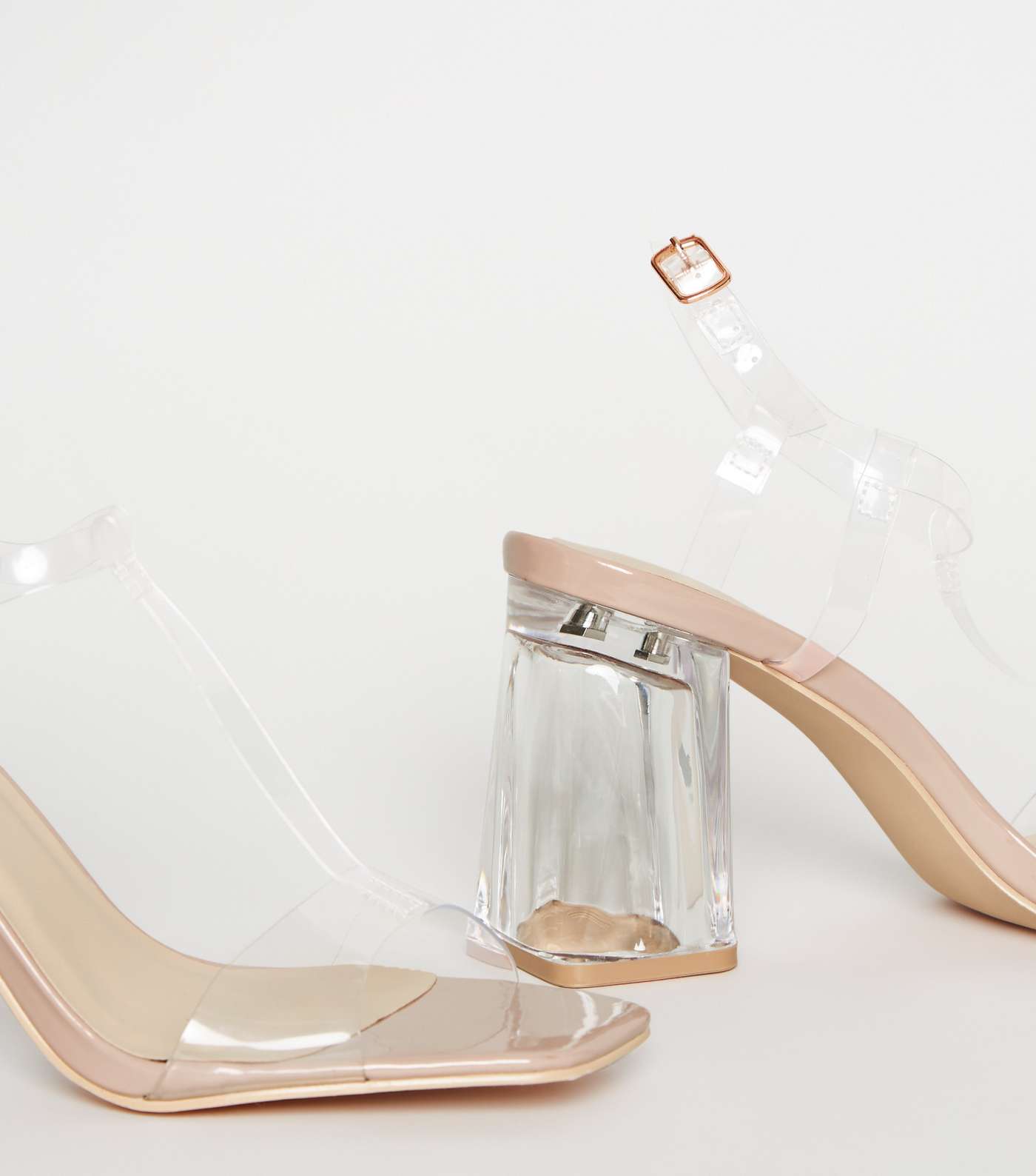 Pale Pink Patent Clear Flared Block Heels  Image 3