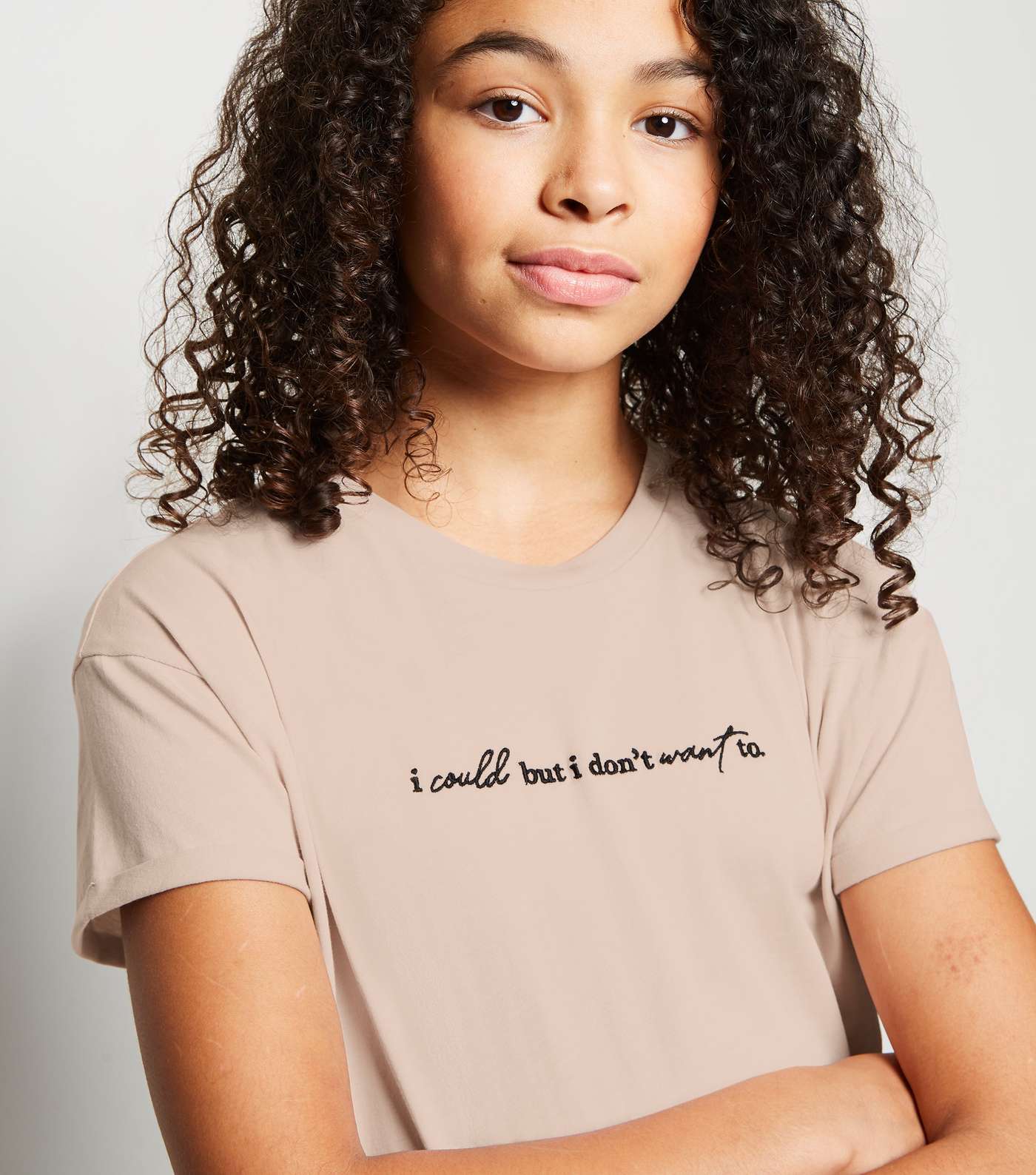 Girls Pale Pink I Don't Want To Slogan T-Shirt Image 5