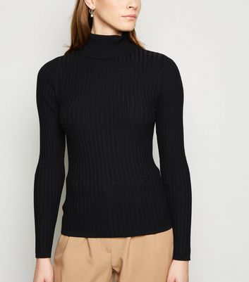 black ribbed roll neck jumper