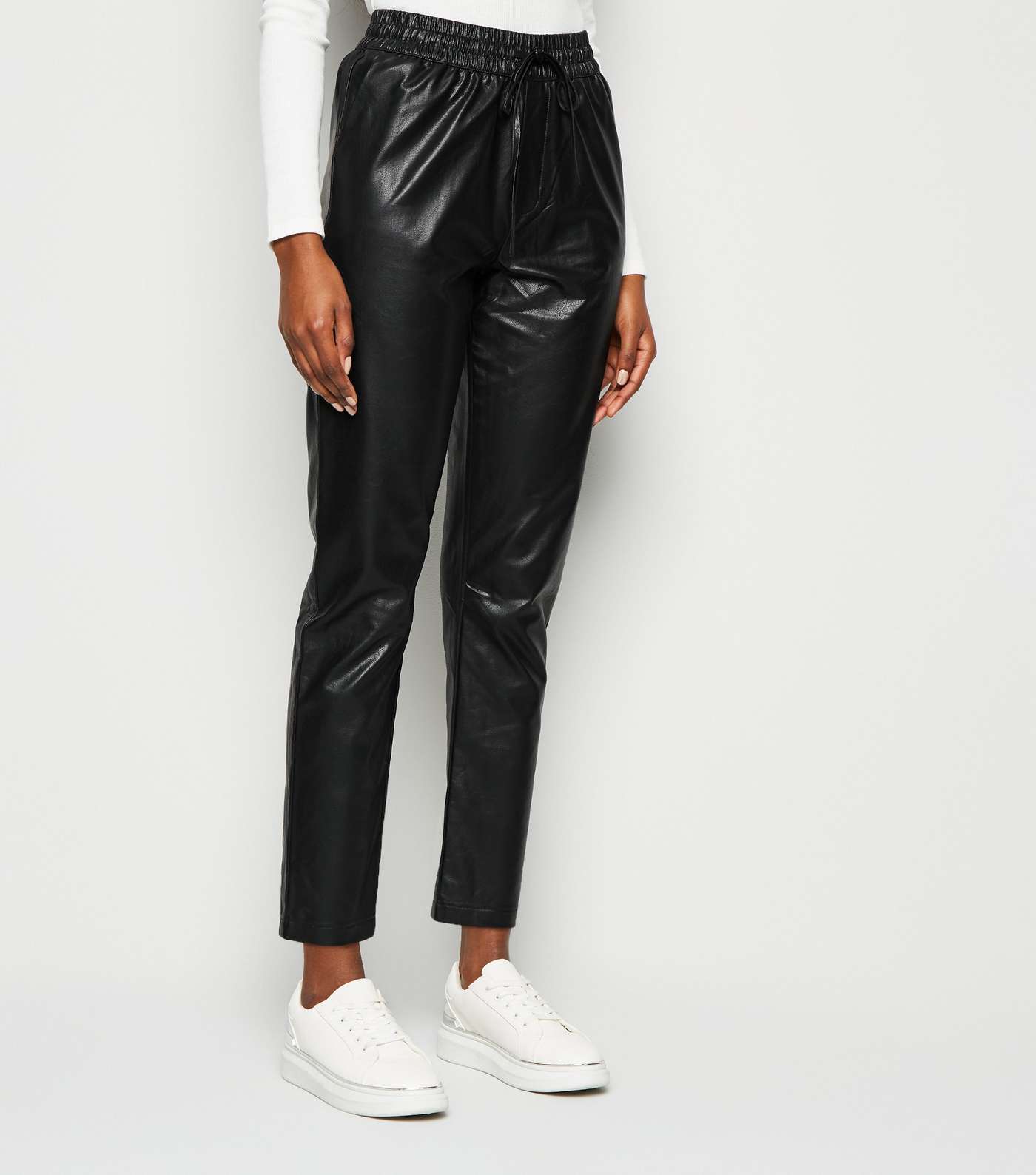 Black Coated Leather-Look Joggers  Image 2