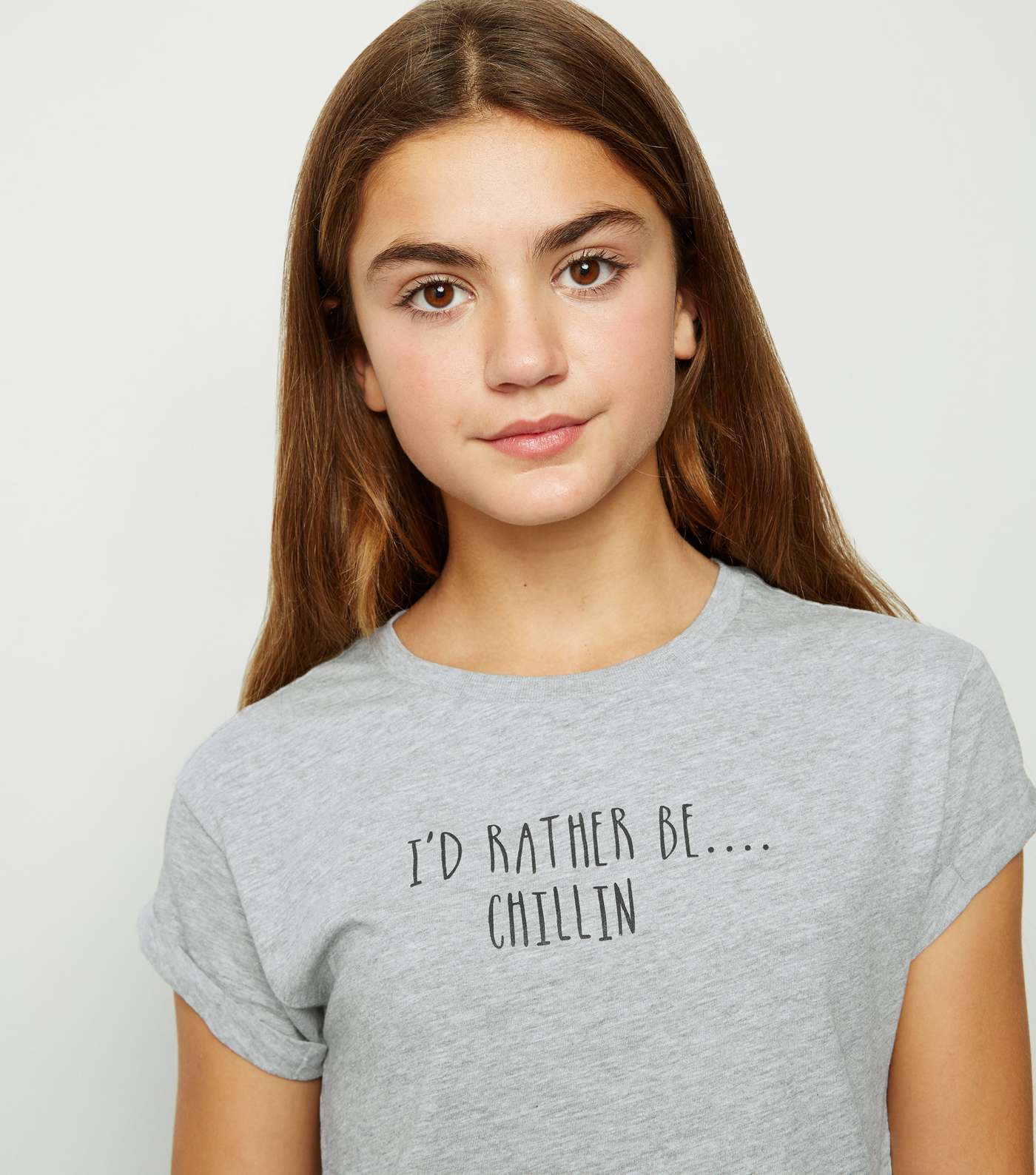 Girls Grey I'd Rather Be Chillin Slogan T-Shirt Image 5
