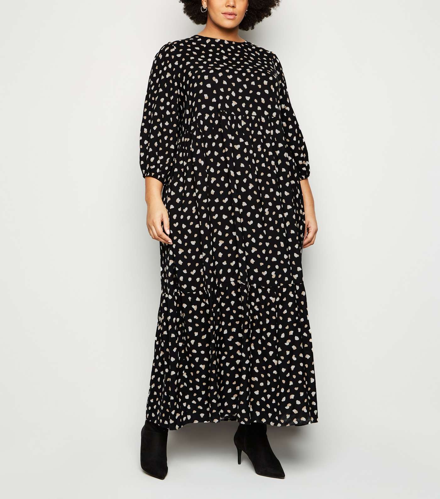 Curves Black Abstract Spot Tiered Maxi Dress Image 2