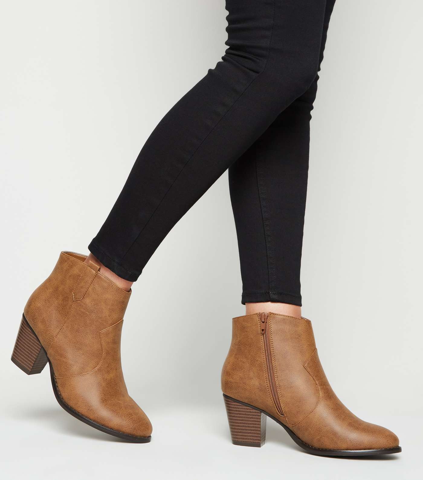Wide Fit Tan Leather-Look Heeled Western Boots Image 2