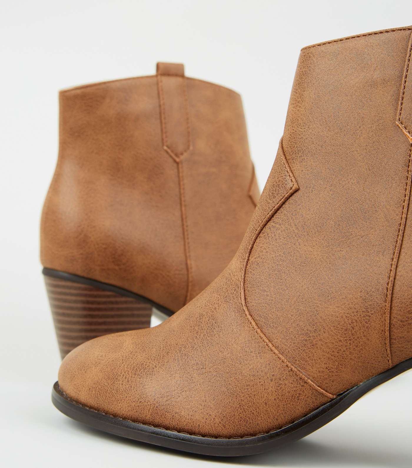 Wide Fit Tan Leather-Look Heeled Western Boots Image 4