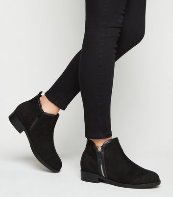 wide fit black flat ankle boots