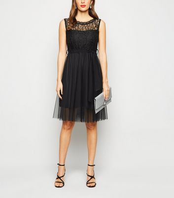 Chi chi london black lace mesh flare clearance dress