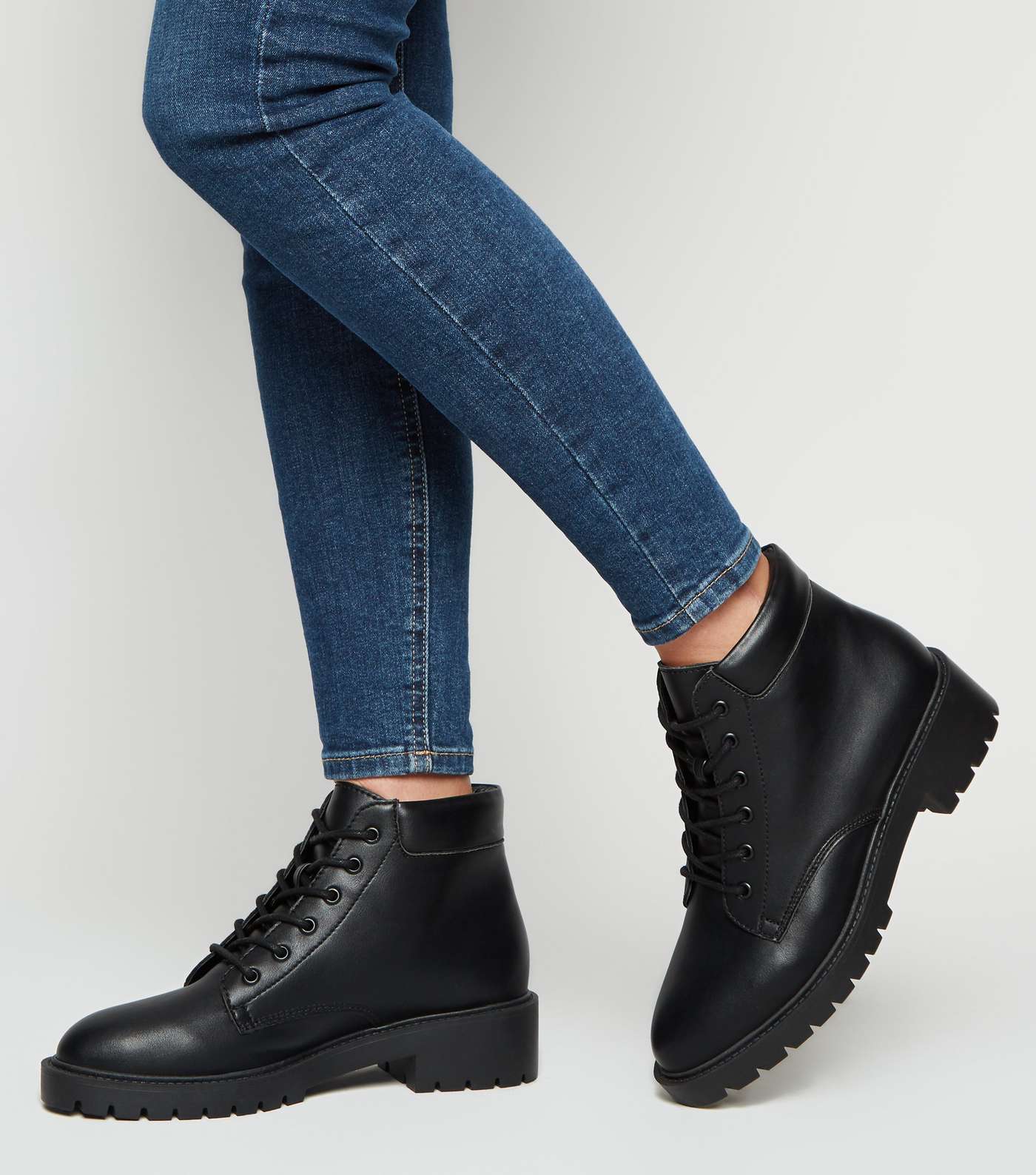 Wide Fit Black Lace Up Chunky Hiker Boots Image 2