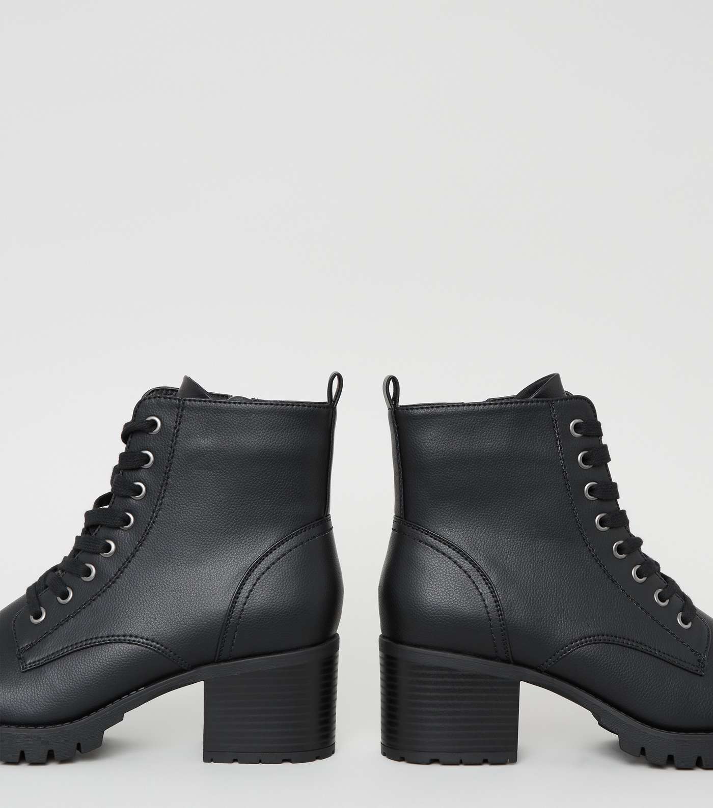 Black Leather-Look Chunky Heel Biker Boots Image 4