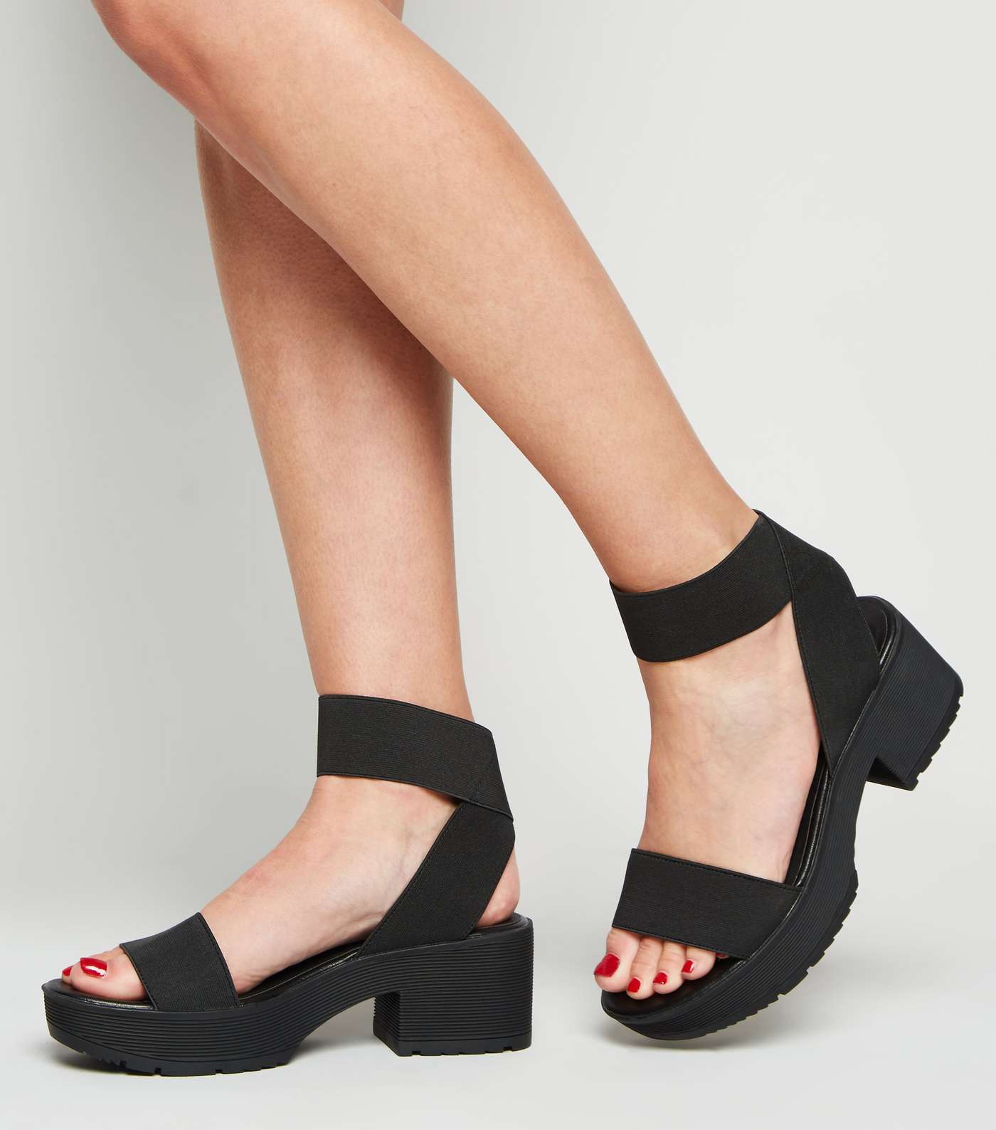 Black Elasticated Strap Chunky Platform Sandals Image 2