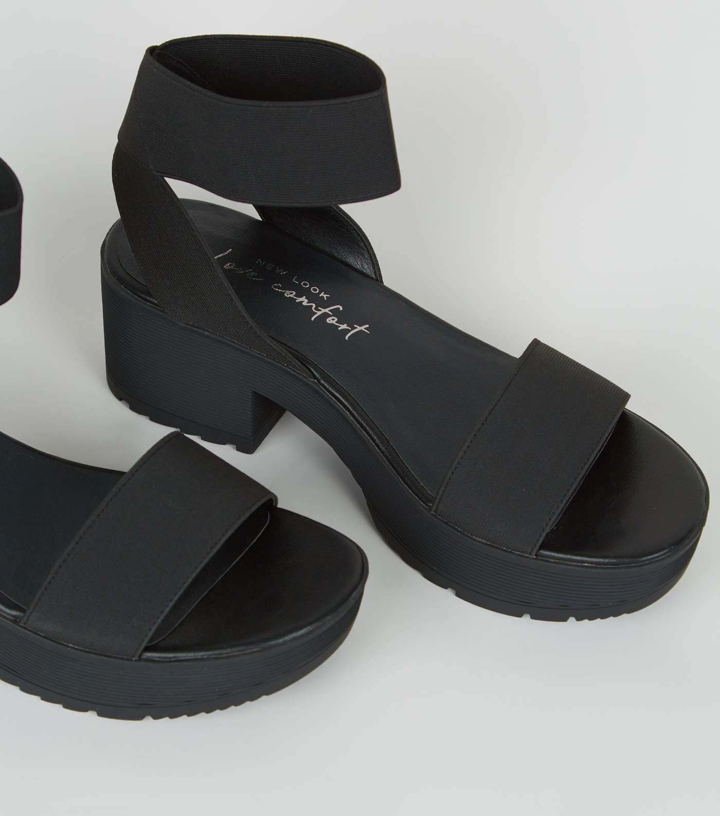 Black Elasticated Strap Chunky Platform Sandals Image 4