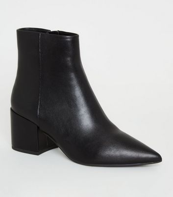 Image of Black Pointed Toe Block Heel Ankle Boots New Look Vegan