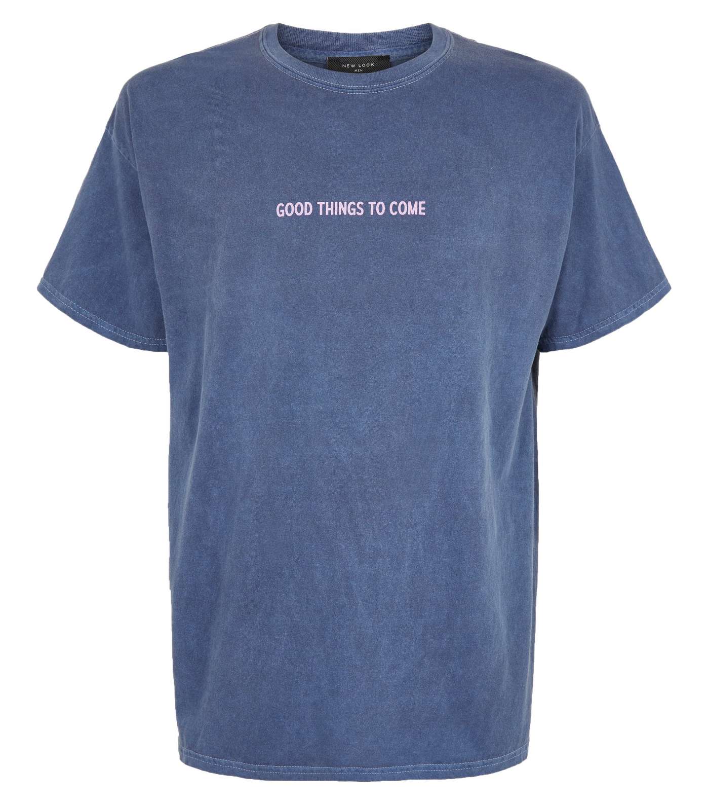 Navy Overdyed Good Things Slogan T-Shirt Image 4