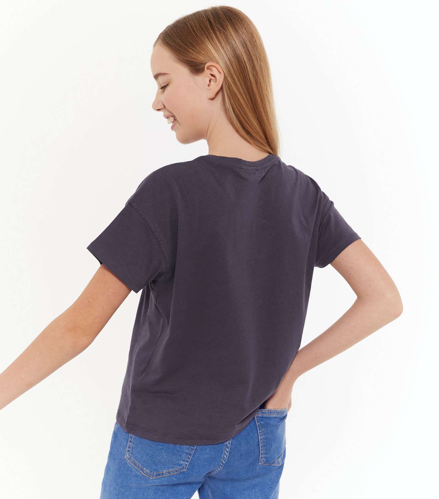 Girls Dark Grey Cotton T-Shirt Image 3