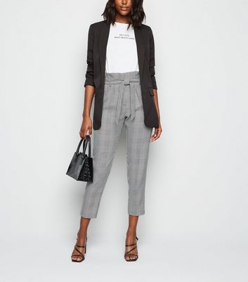 Black Check Tie High Waist Trousers | New Look