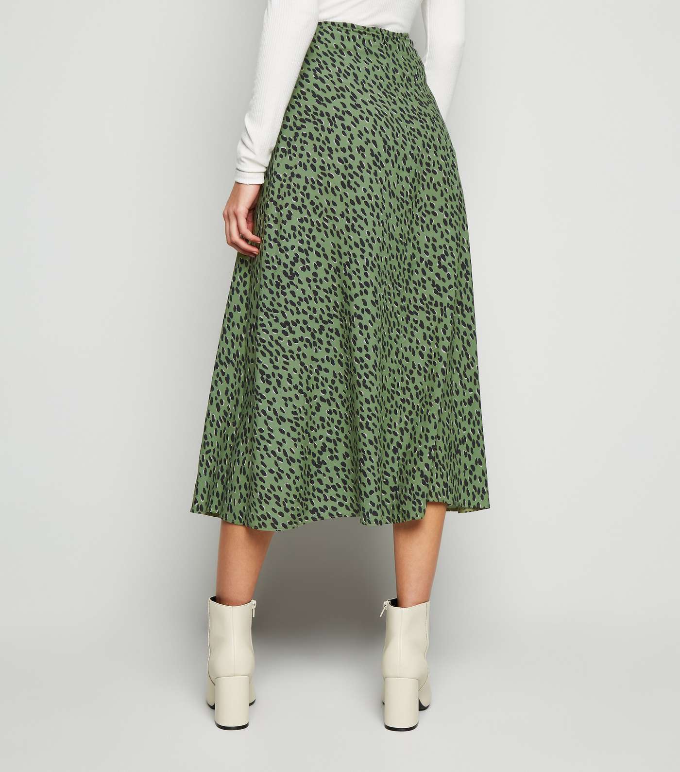 Khaki Abstract Spot Midi Skirt  Image 3