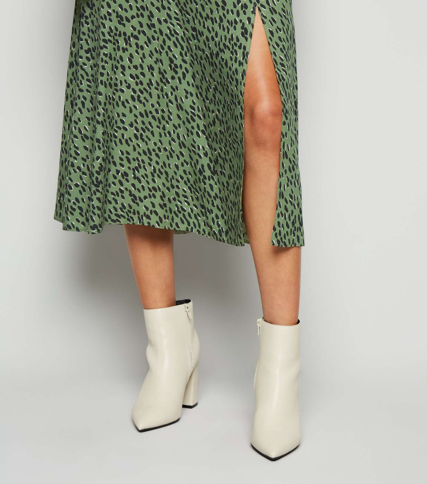 Khaki Abstract Spot Midi Skirt  Image 5