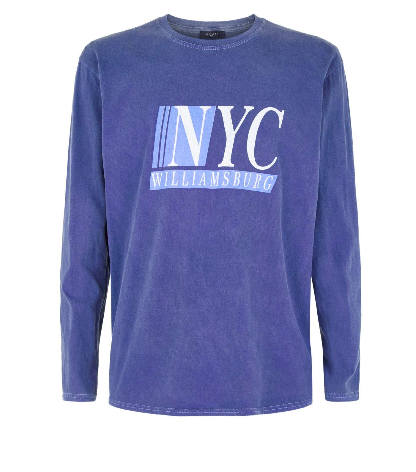 Blue Overdyed NYC Slogan Long Sleeve T-Shirt Image 4