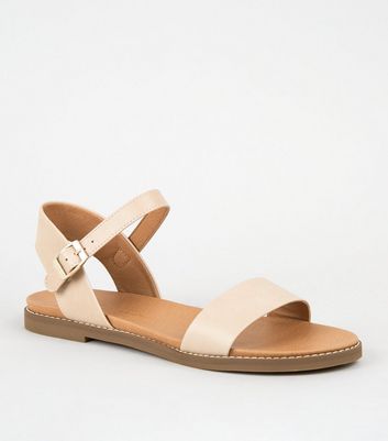 Cream Leather Look Footbed Sandals New Look