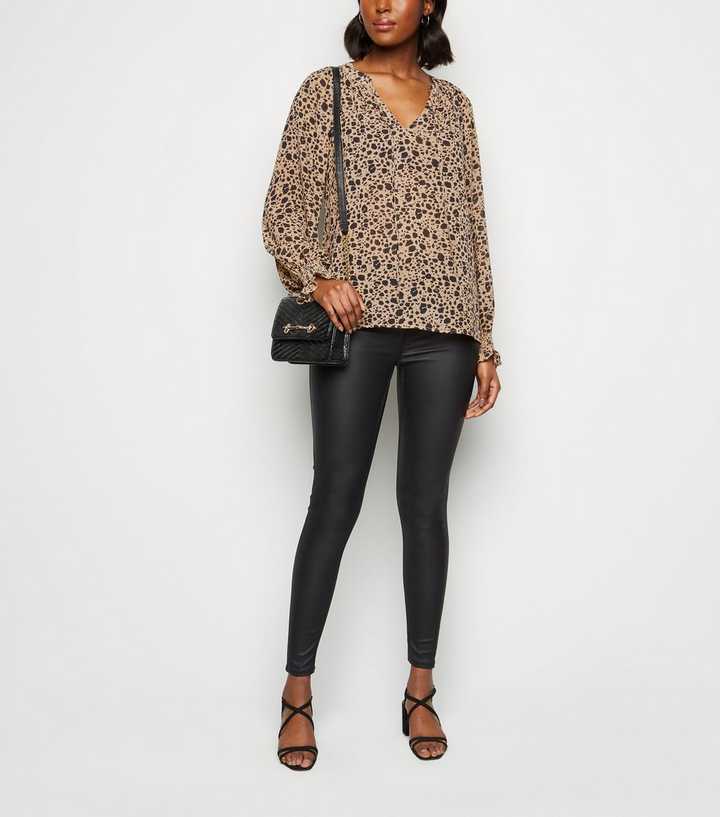Braune, langärmlige Bluse | New mit Look Leopardenmuster