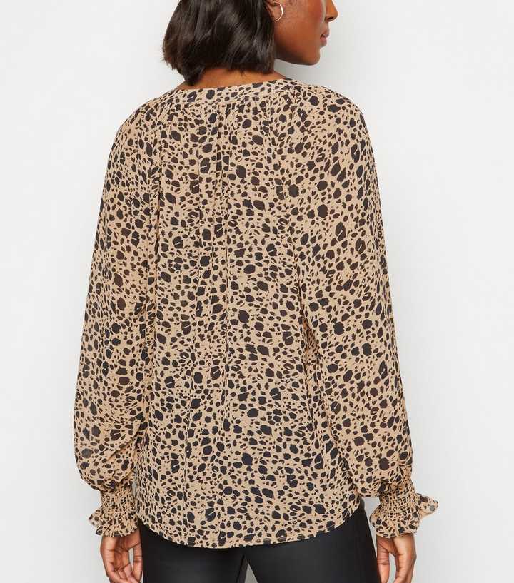 Braune, langärmlige Bluse Look | Leopardenmuster mit New