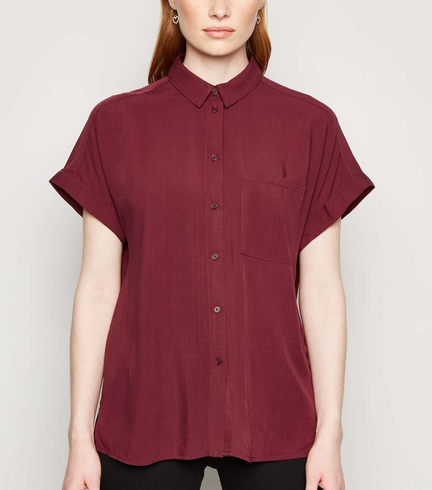 Burgundy Roll Sleeve Pocket Shirt 