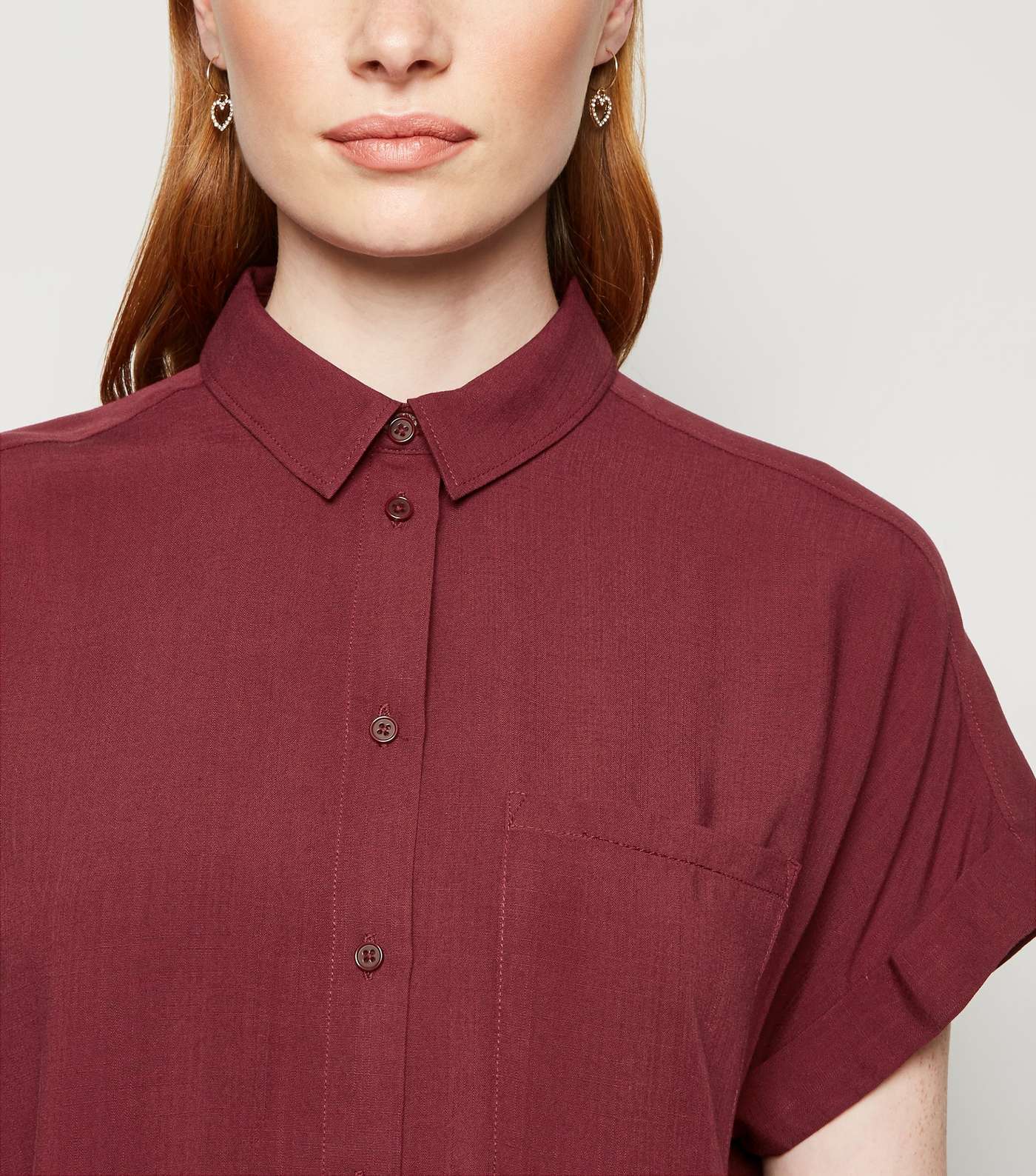 Burgundy Roll Sleeve Pocket Shirt  Image 5