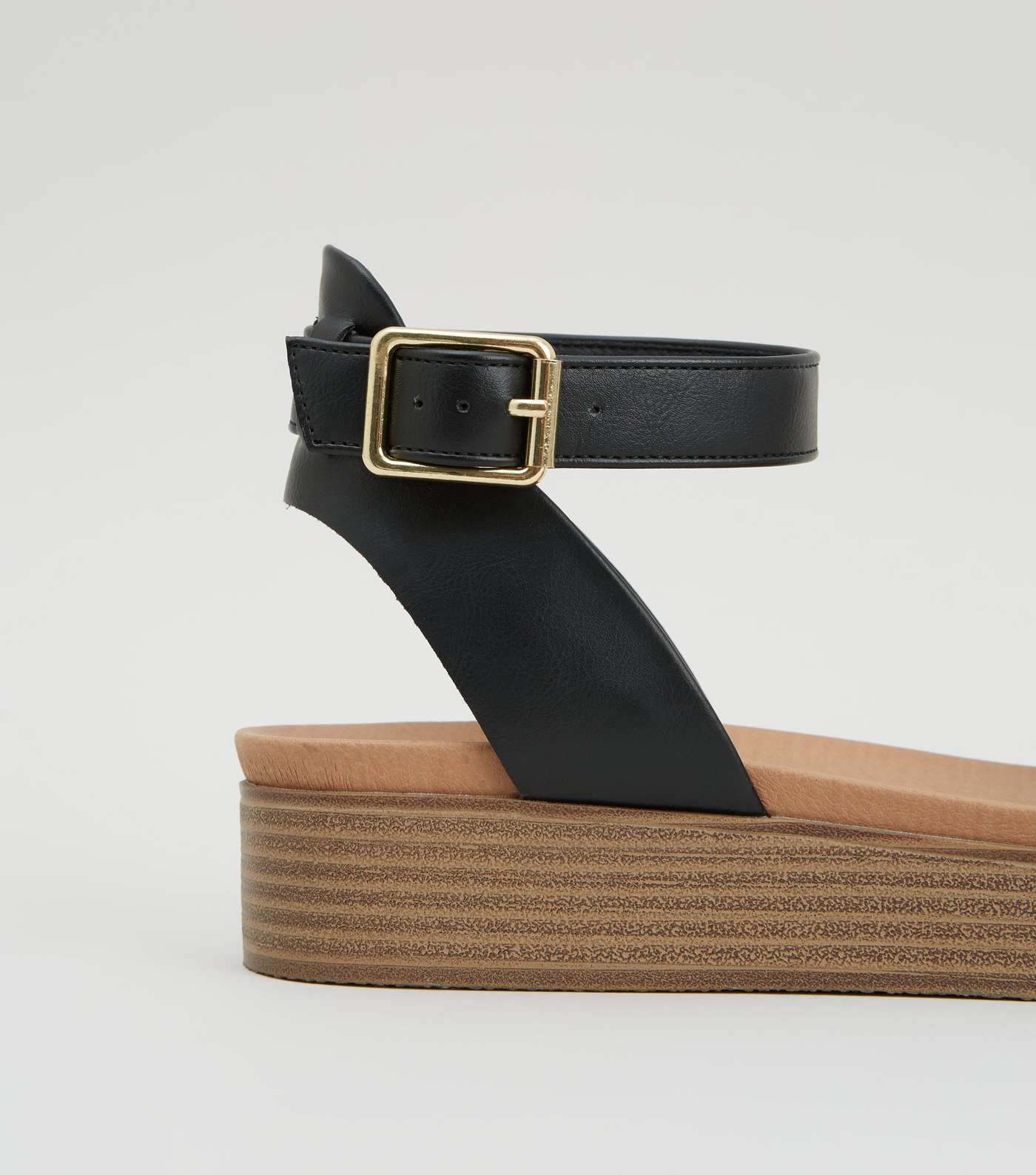 Black Leather-Look Strap Flatform Footbed Sandals Image 4