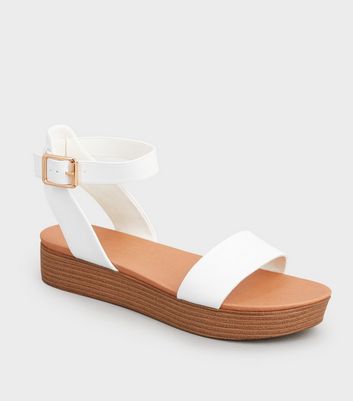 White Leather Look Flatform Footbed Sandals New Look