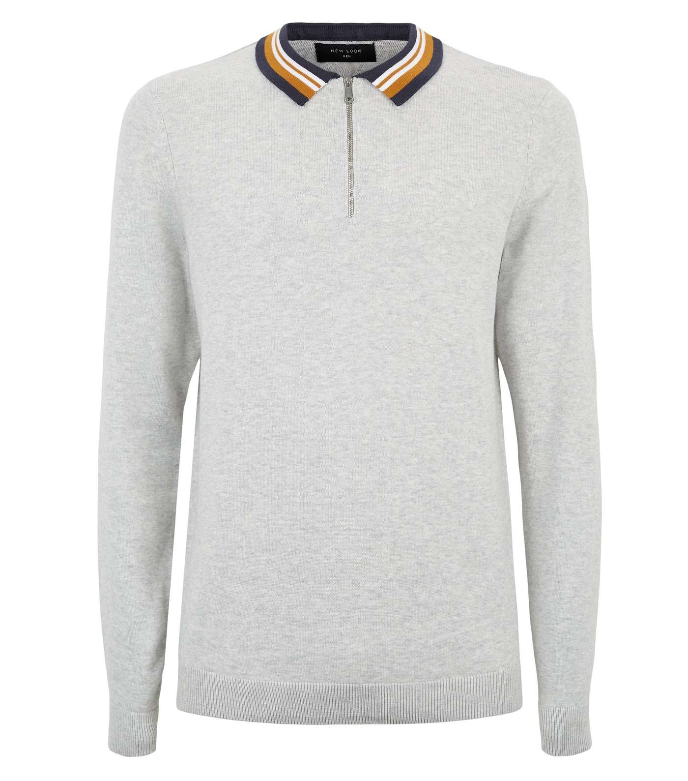 Grey Zip Collar Long Sleeve Polo Shirt Image 4