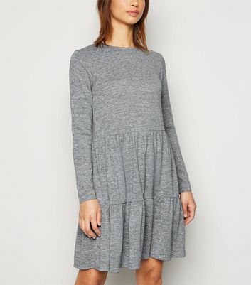 Grey Fine Knit Tiered Mini Smock Dress | New Look