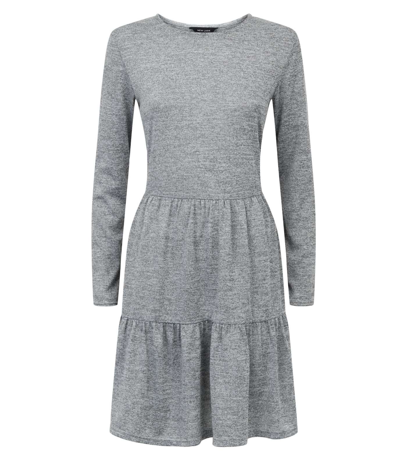 Grey Fine Knit Tiered Mini Smock Dress Image 4