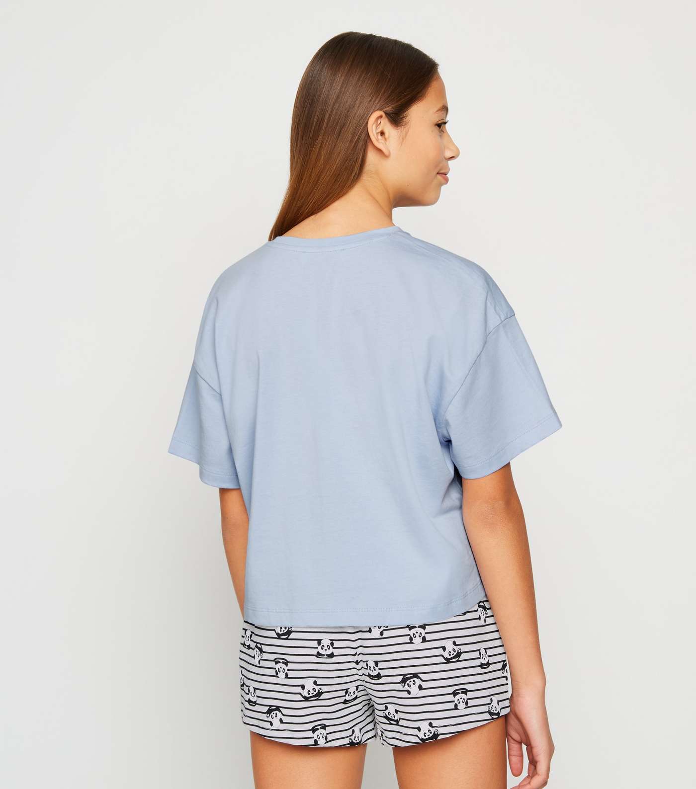 Girls Blue Panda Print Short Pyjama Set Image 3