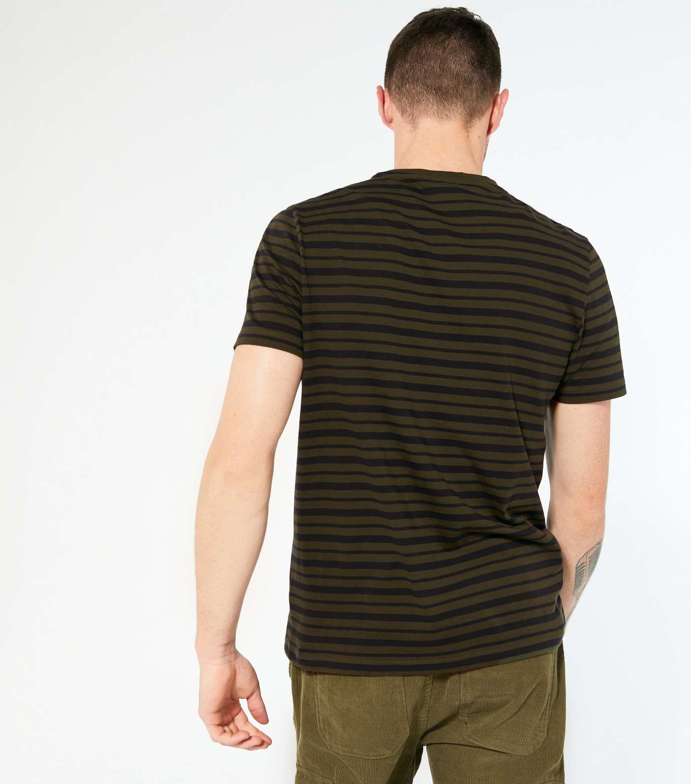 Dark Green Stripe Short Sleeve T-Shirt  Image 4