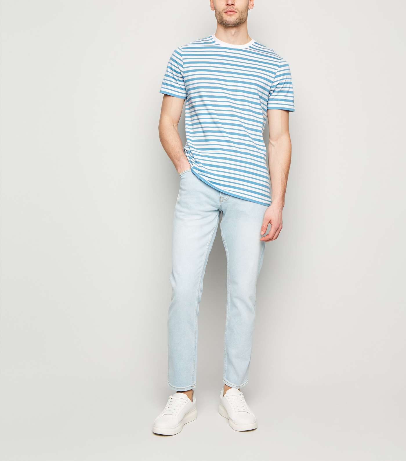 Bright Blue Stripe Short Sleeve T-Shirt Image 2