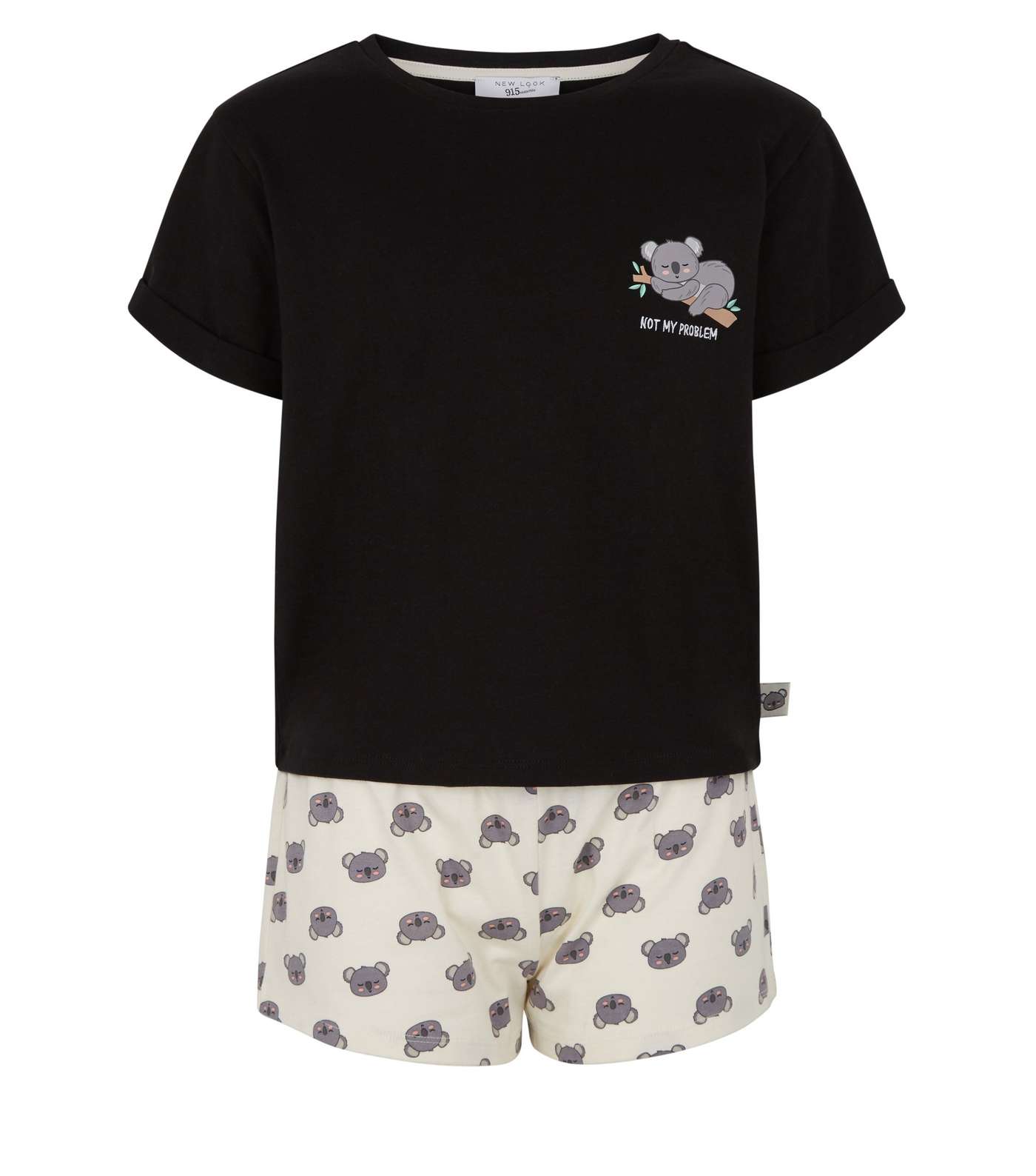 Girls Black Koala Slogan Shorts Pyjama Set Image 4