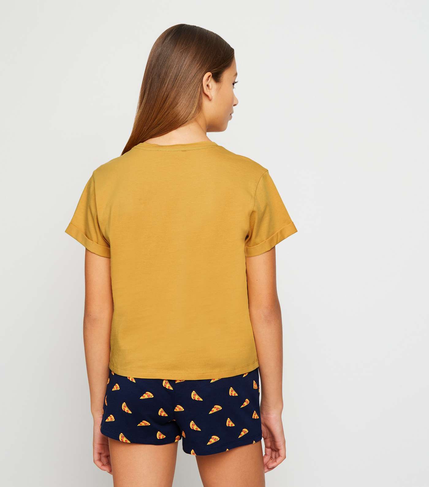 Girls Mustard Pizza Sloth Slogan Short Pyjama Set Image 3