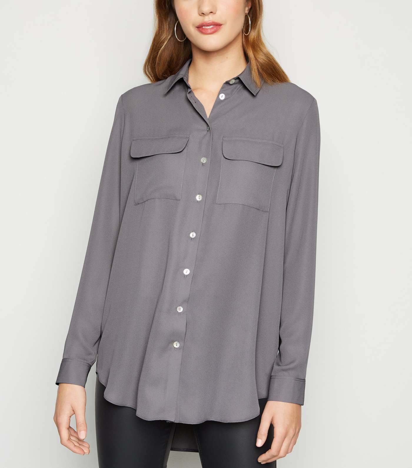 Dark Grey Utility Pocket Long Sleeve Shirt