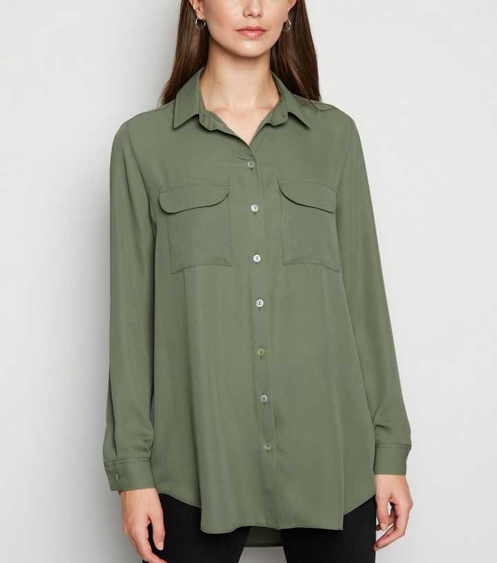 Khaki Utility Pocket Long Sleeve Shirt
