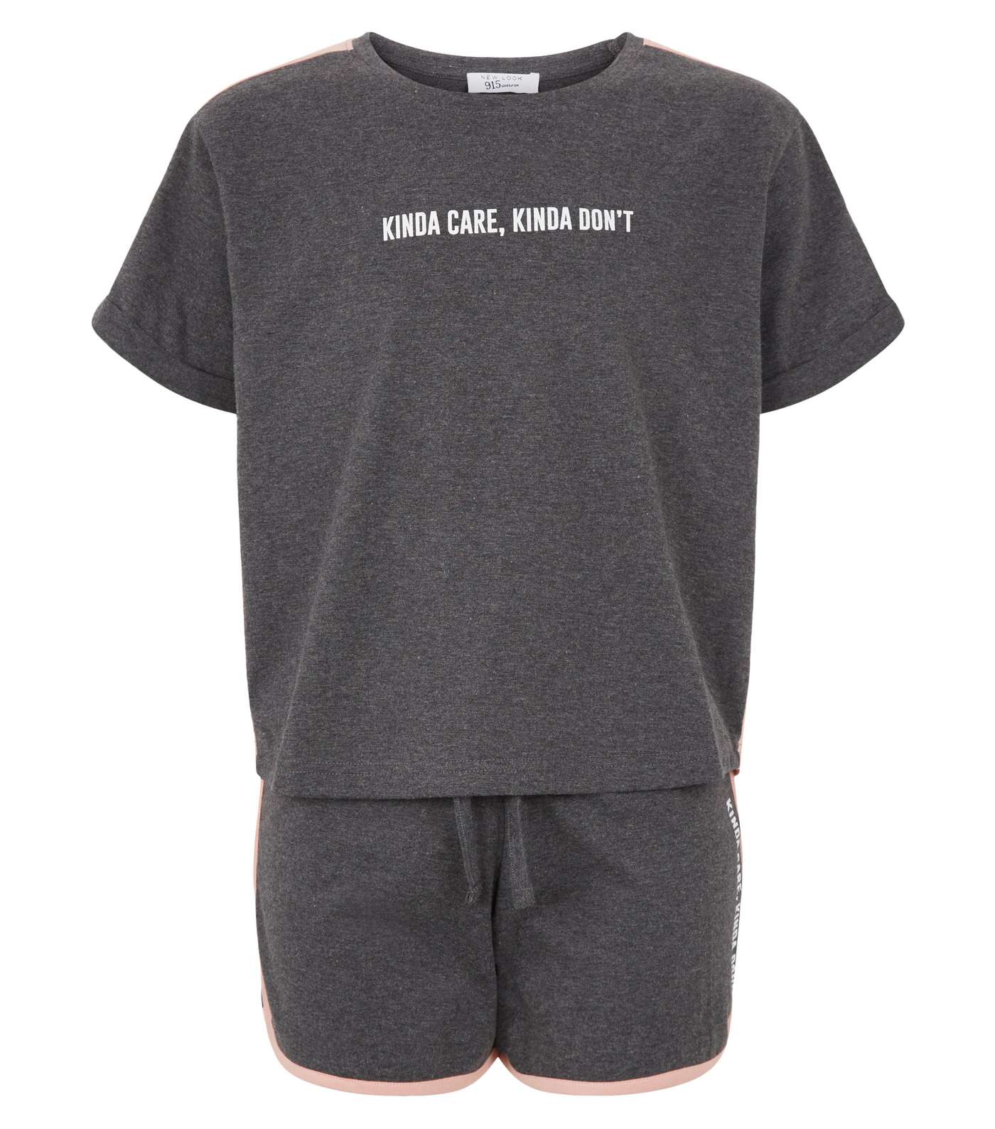 Girls Light Grey Kinda Care Slogan Pyjama Set Image 4