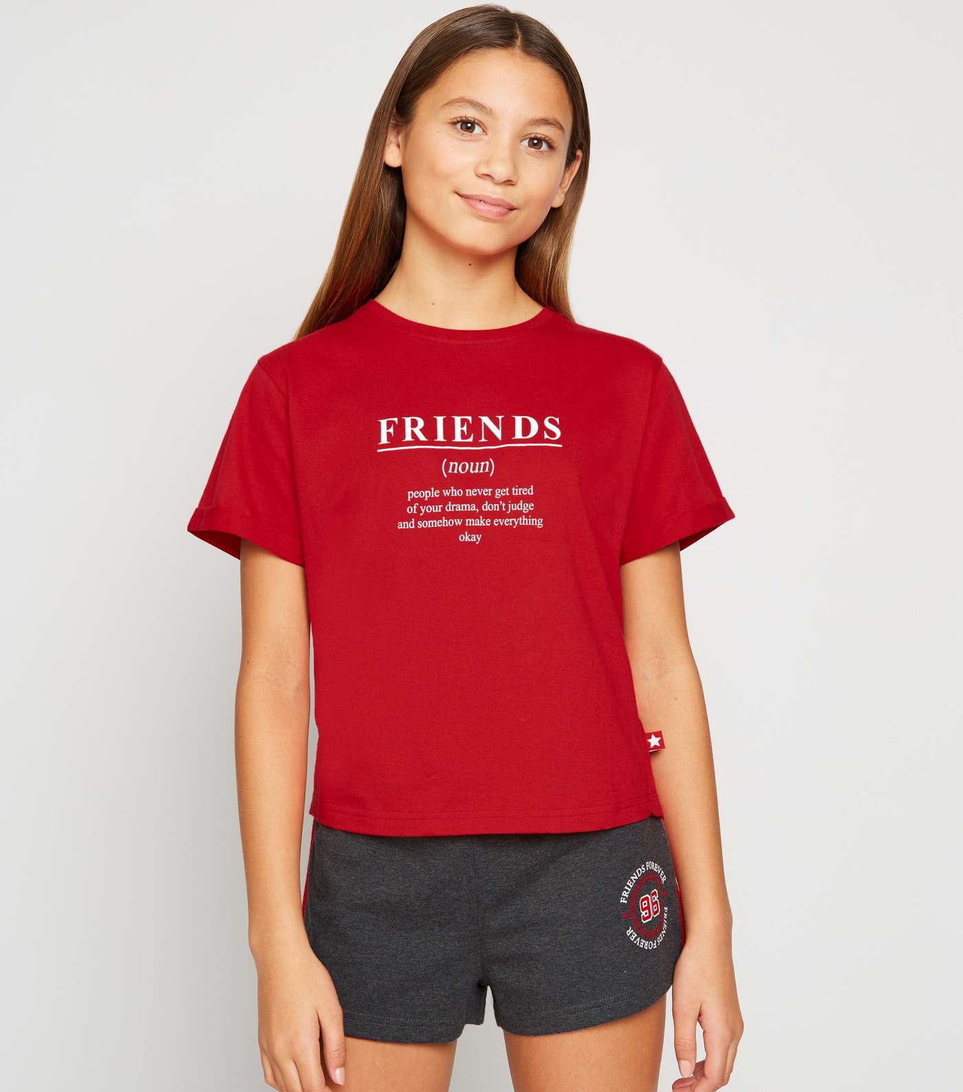Girls Red Friends Definition Slogan Shorts Pyjama Set 